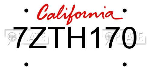 7ZTH170 California License Plate
