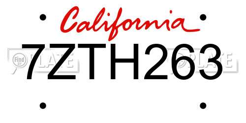 7ZTH263 California License Plate