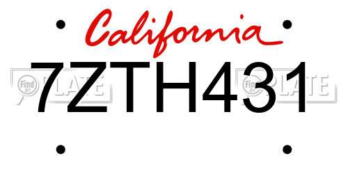 7ZTH431 California License Plate