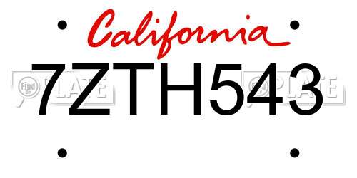 7ZTH543 California License Plate