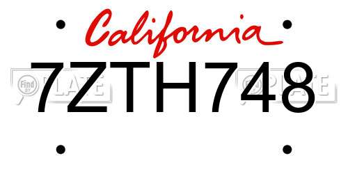 7ZTH748 California License Plate