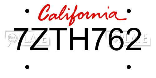 7ZTH762 California License Plate