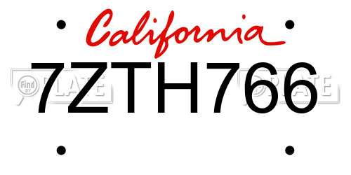 7ZTH766 California License Plate