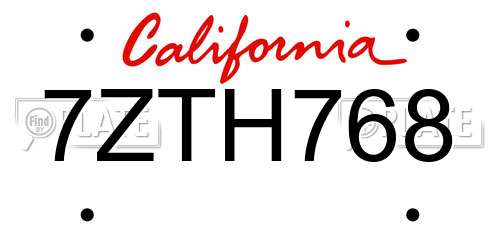7ZTH768 California License Plate