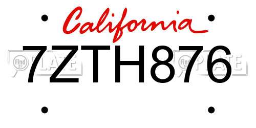 7ZTH876 California License Plate