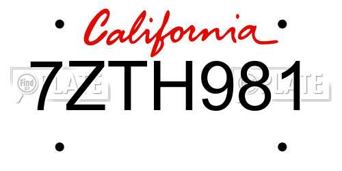 7ZTH981 California License Plate