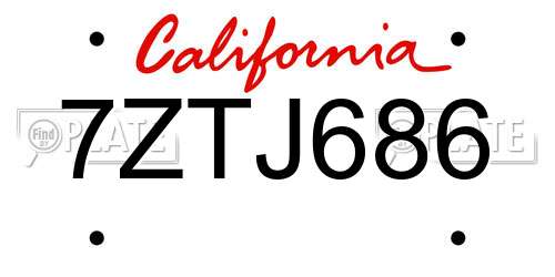 7ZTJ686 California License Plate