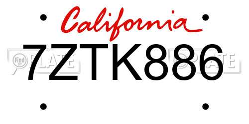 7ZTK886 California License Plate