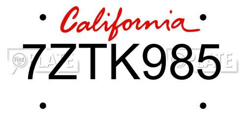 7ZTK985 California License Plate