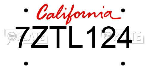7ZTL124 California License Plate