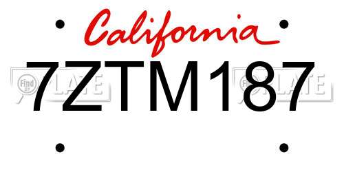 7ZTM187 California License Plate