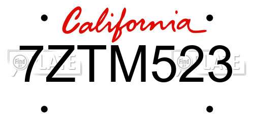 7ZTM523 California License Plate