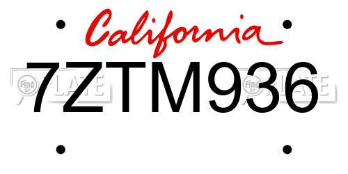 7ZTM936 California License Plate