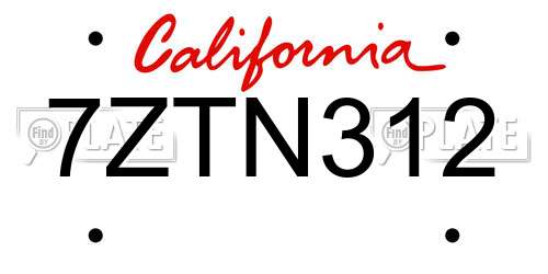 7ZTN312 California License Plate