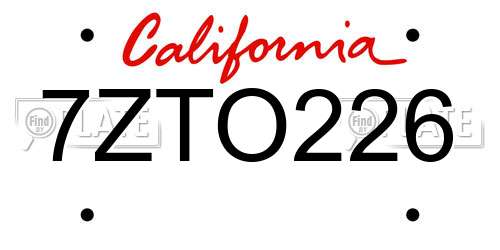 7ZTO226 California License Plate