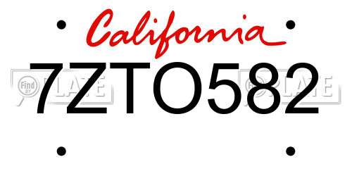 7ZTO582 California License Plate