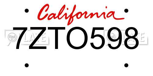 7ZTO598 California License Plate