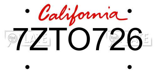 7ZTO726 California License Plate