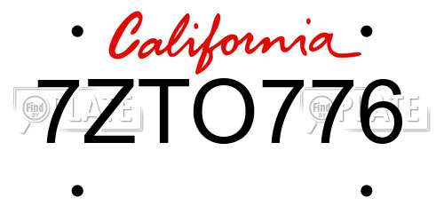 7ZTO776 California License Plate