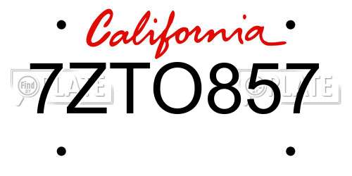 7ZTO857 California License Plate
