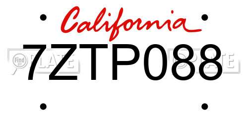 7ZTP088 California License Plate