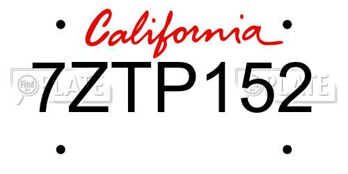 7ZTP152 California License Plate