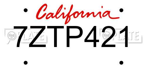 7ZTP421 California License Plate