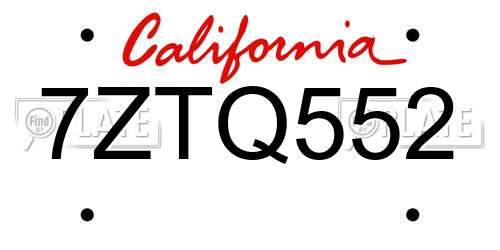 7ZTQ552 California License Plate