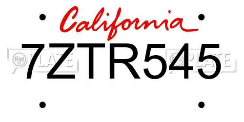7ZTR545 California License Plate
