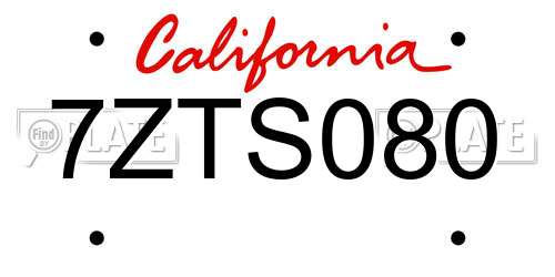 7ZTS080 California License Plate