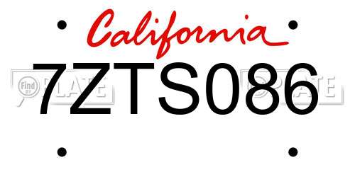 7ZTS086 California License Plate