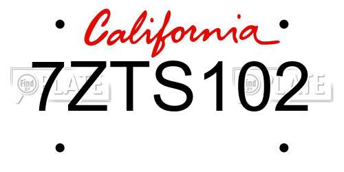7ZTS102 California License Plate