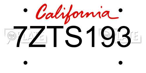 7ZTS193 California License Plate