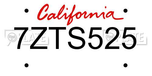 7ZTS525 California License Plate