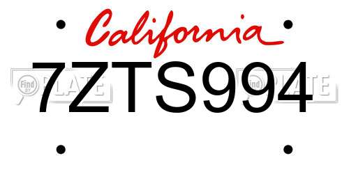 7ZTS994 California License Plate