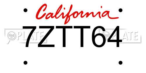 7ZTT64 California License Plate