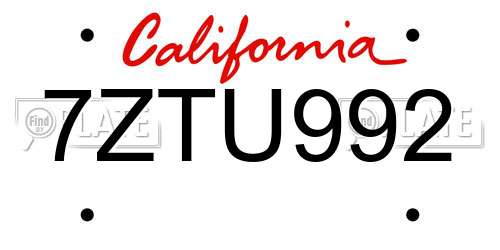 7ZTU992 California License Plate