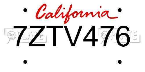 7ZTV476 California License Plate