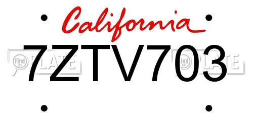 7ZTV703 California License Plate