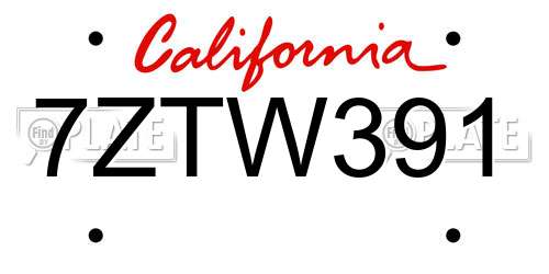 7ZTW391 California License Plate