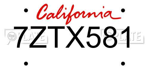 7ZTX581 California License Plate