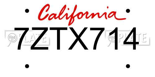 7ZTX714 California License Plate