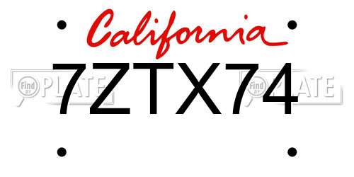 7ZTX74 California License Plate