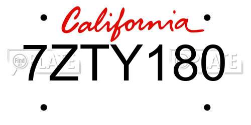 7ZTY180 California License Plate