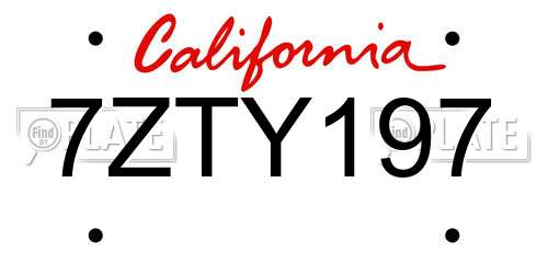 7ZTY197 California License Plate