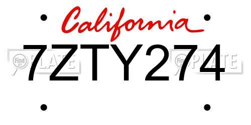 7ZTY274 California License Plate