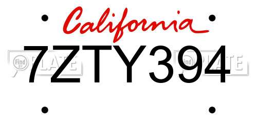 7ZTY394 California License Plate