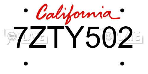 7ZTY502 California License Plate