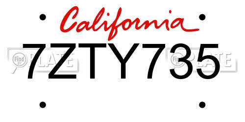 7ZTY735 California License Plate