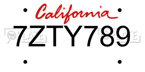 7ZTY789 California License Plate